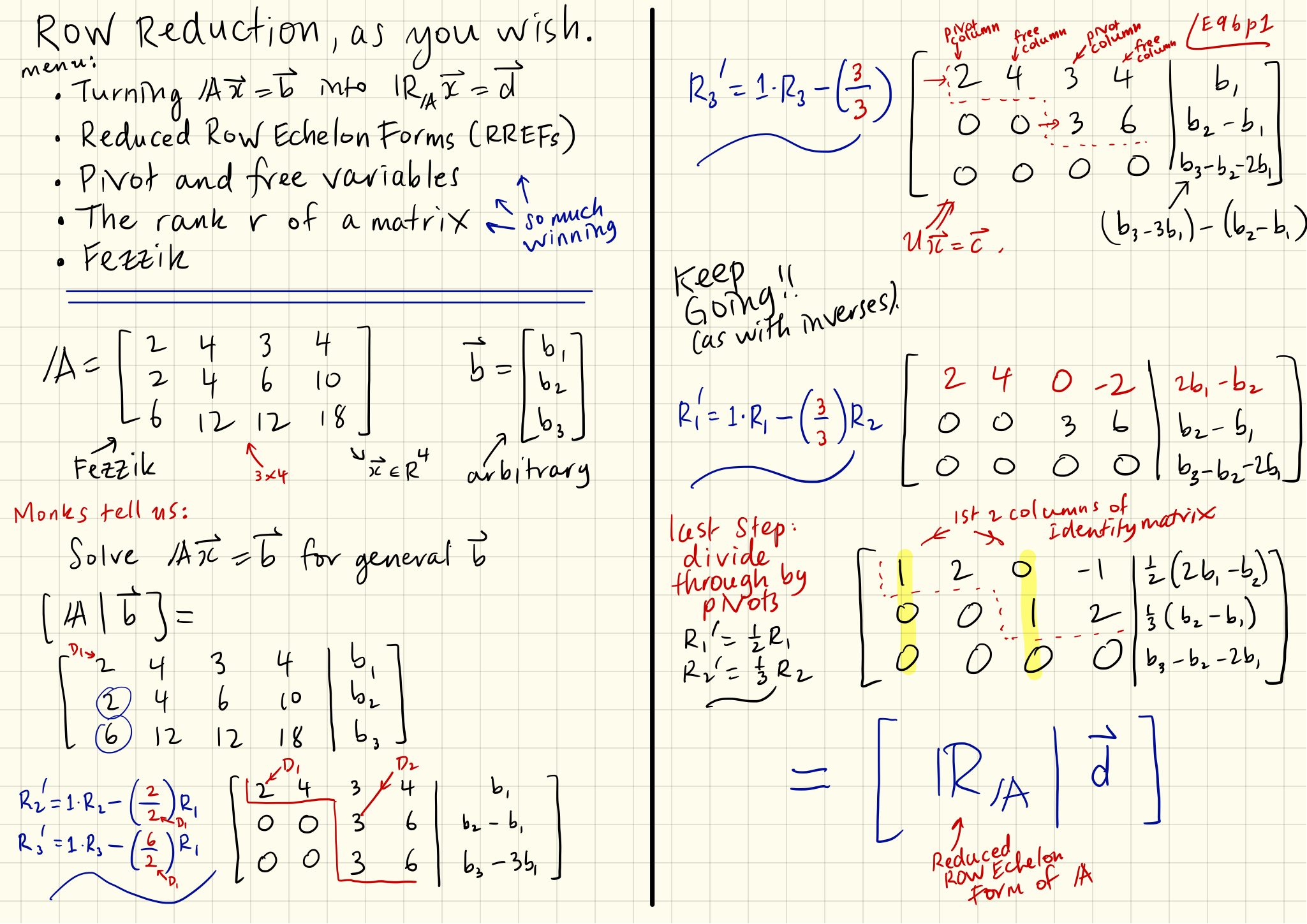 Note Set 09b Reduced row echelon form and the rank of mathbf A